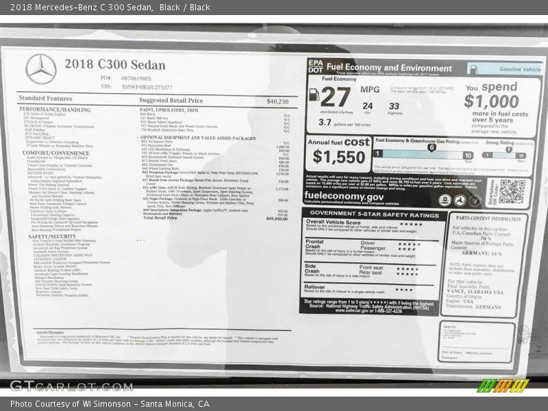 Black / Black 2018 Mercedes-Benz C 300 Sedan