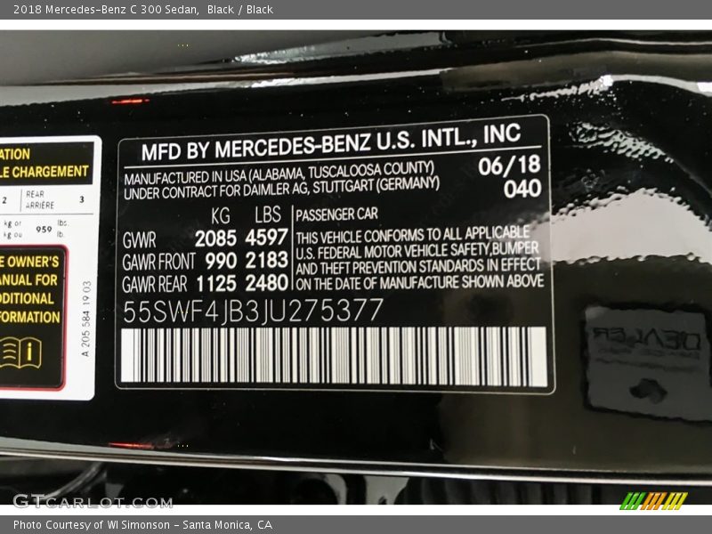 Black / Black 2018 Mercedes-Benz C 300 Sedan