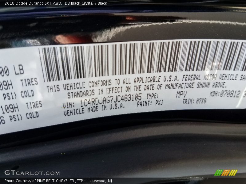 DB Black Crystal / Black 2018 Dodge Durango SXT AWD