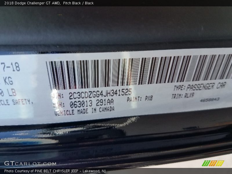 Pitch Black / Black 2018 Dodge Challenger GT AWD