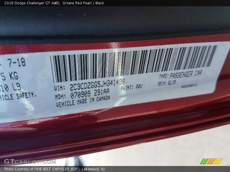 Octane Red Pearl / Black 2018 Dodge Challenger GT AWD