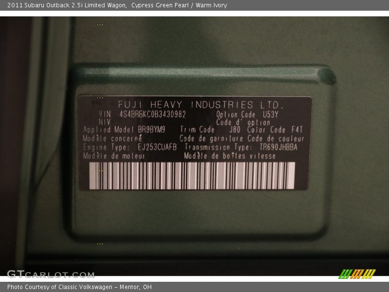 Cypress Green Pearl / Warm Ivory 2011 Subaru Outback 2.5i Limited Wagon