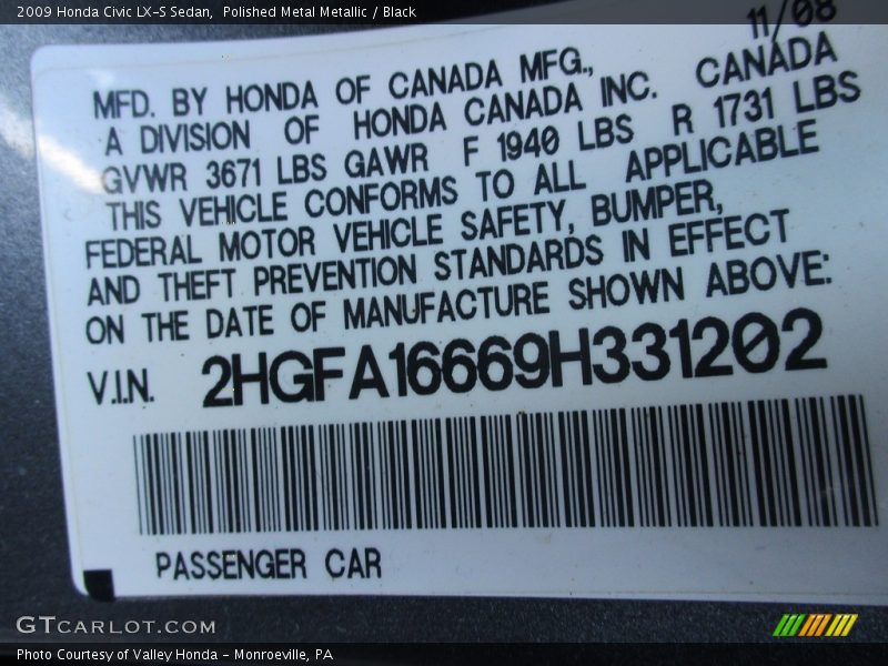 Polished Metal Metallic / Black 2009 Honda Civic LX-S Sedan