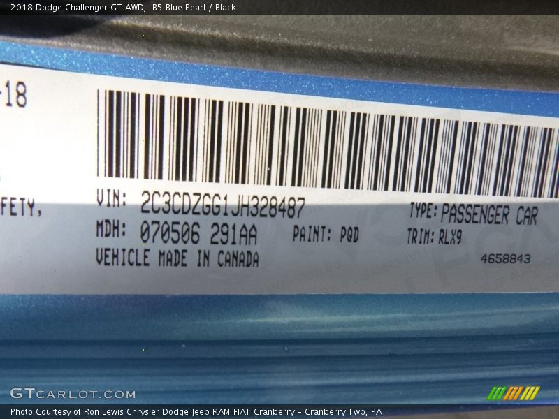2018 Challenger GT AWD B5 Blue Pearl Color Code PQD