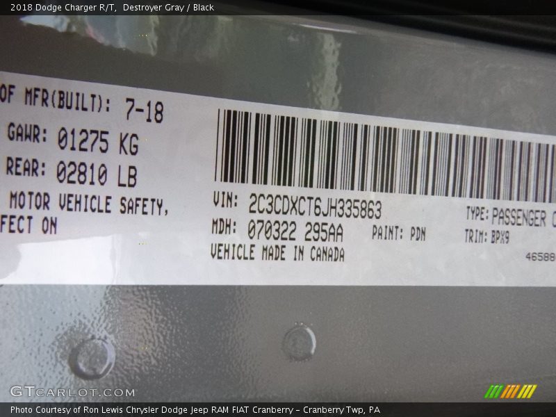 Destroyer Gray / Black 2018 Dodge Charger R/T