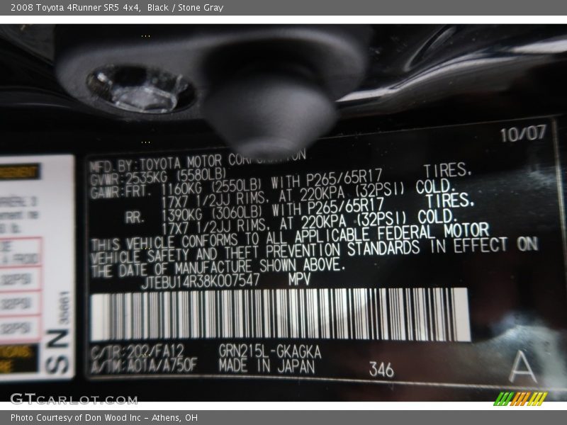 Black / Stone Gray 2008 Toyota 4Runner SR5 4x4