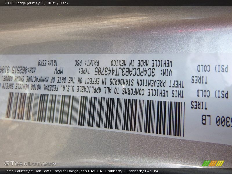 Billet / Black 2018 Dodge Journey SE