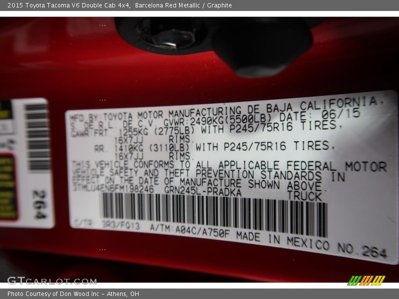 Barcelona Red Metallic / Graphite 2015 Toyota Tacoma V6 Double Cab 4x4