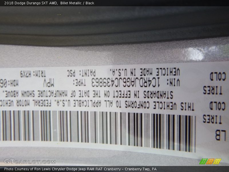 Billet Metallic / Black 2018 Dodge Durango SXT AWD