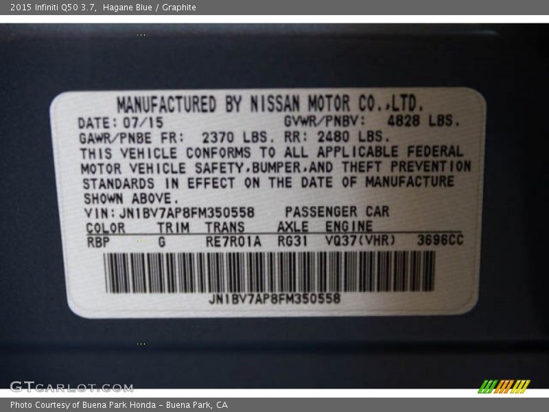 Hagane Blue / Graphite 2015 Infiniti Q50 3.7