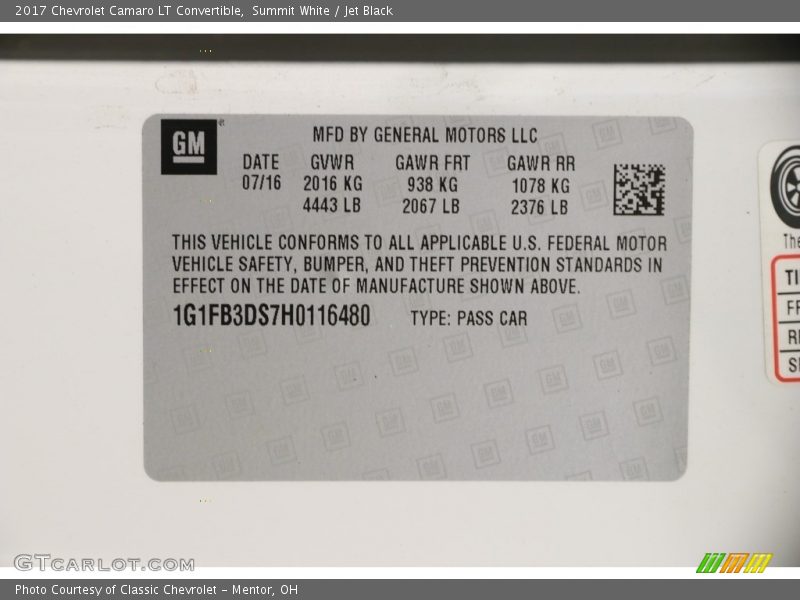 Summit White / Jet Black 2017 Chevrolet Camaro LT Convertible
