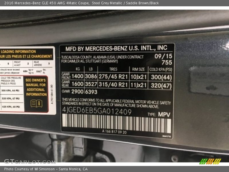 Steel Grey Metallic / Saddle Brown/Black 2016 Mercedes-Benz GLE 450 AMG 4Matic Coupe