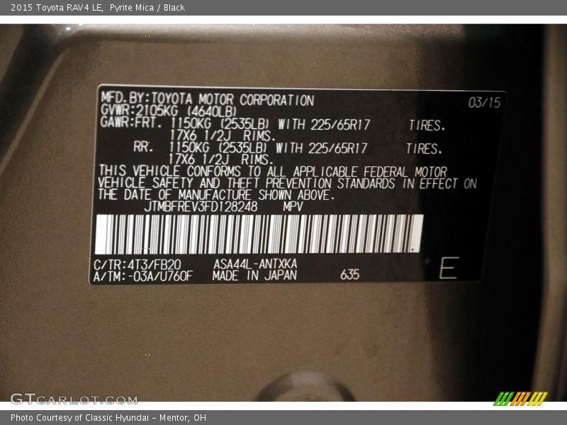 Pyrite Mica / Black 2015 Toyota RAV4 LE