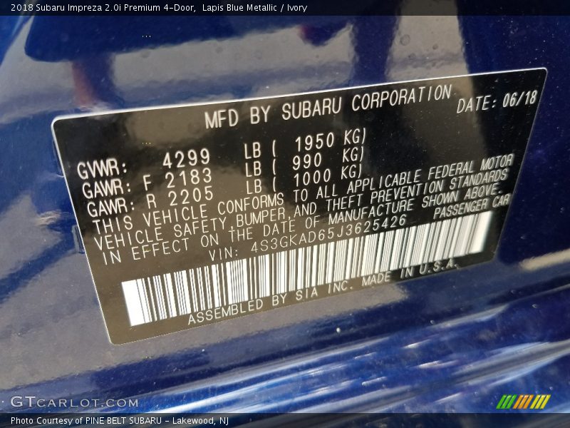 Lapis Blue Metallic / Ivory 2018 Subaru Impreza 2.0i Premium 4-Door