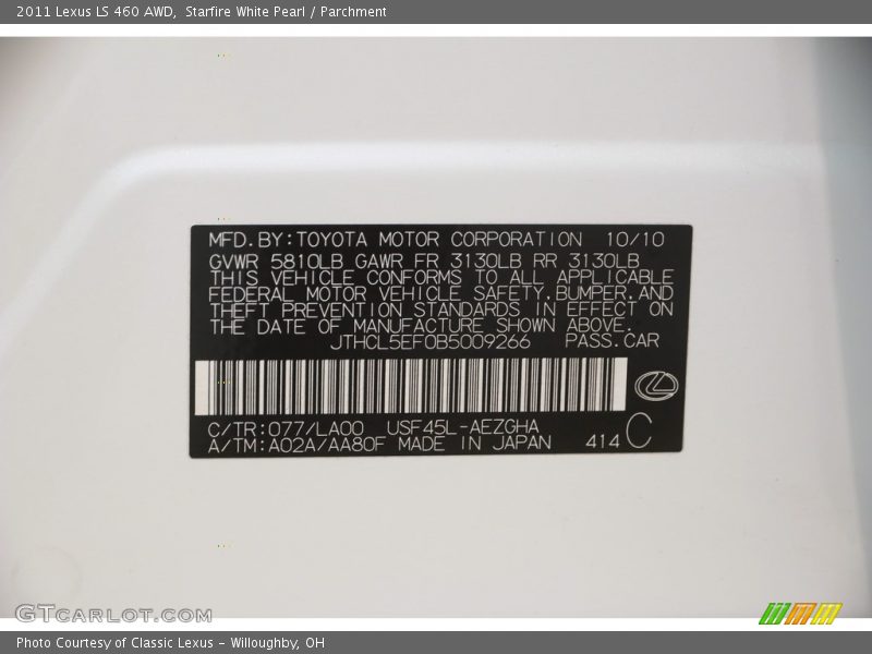 Starfire White Pearl / Parchment 2011 Lexus LS 460 AWD