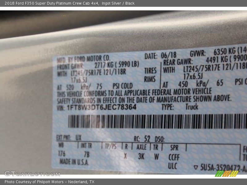Ingot Silver / Black 2018 Ford F350 Super Duty Platinum Crew Cab 4x4