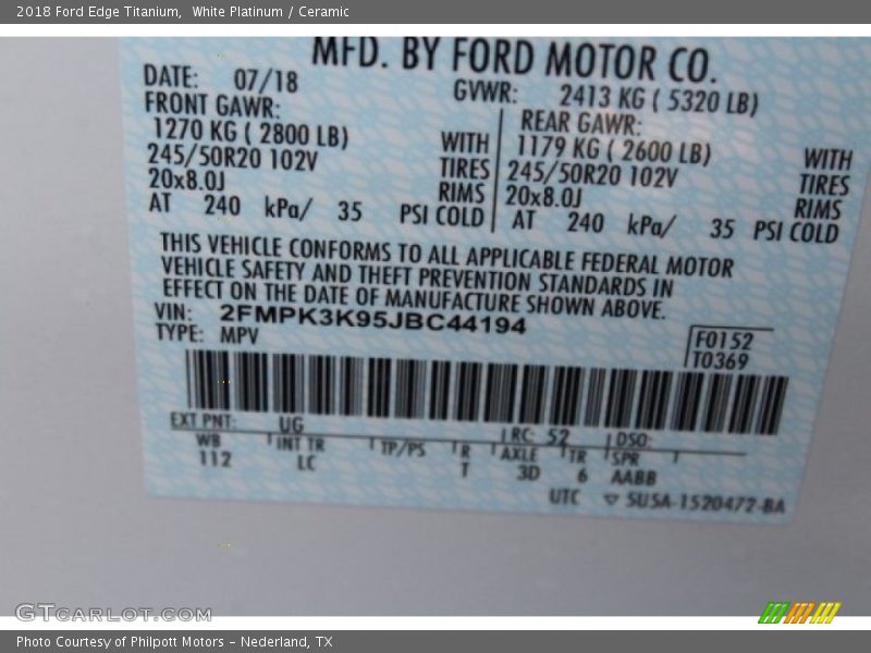 White Platinum / Ceramic 2018 Ford Edge Titanium