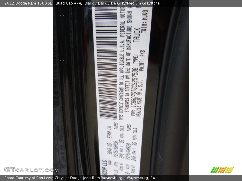 Black / Dark Slate Gray/Medium Graystone 2012 Dodge Ram 1500 SLT Quad Cab 4x4