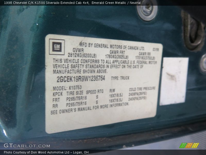 Emerald Green Metallic / Neutral 1998 Chevrolet C/K K1500 Silverado Extended Cab 4x4