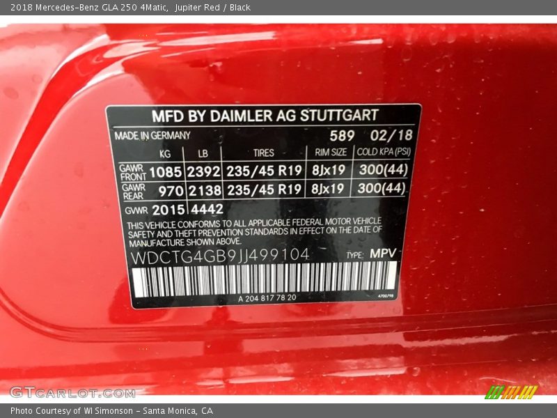 Jupiter Red / Black 2018 Mercedes-Benz GLA 250 4Matic