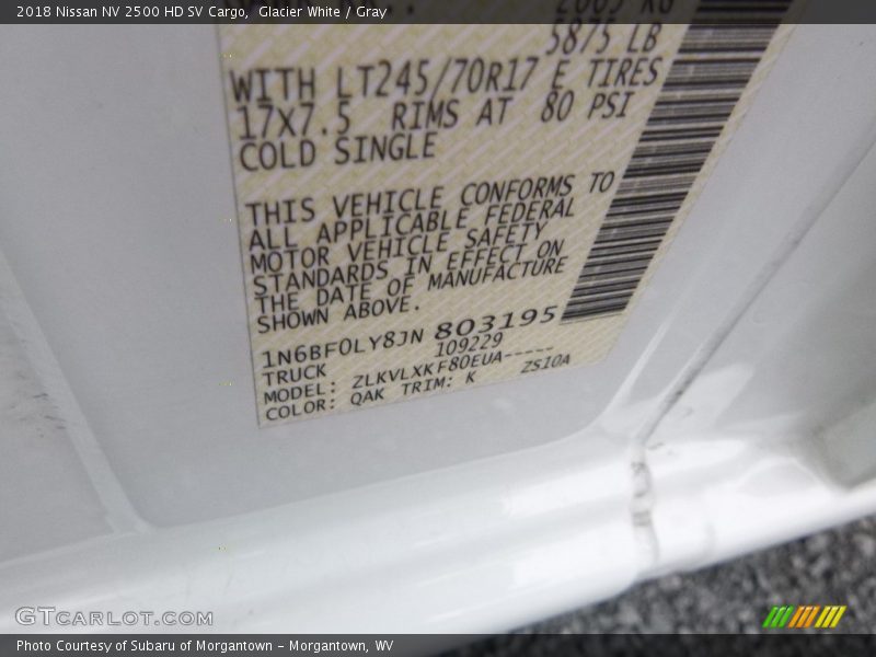 Glacier White / Gray 2018 Nissan NV 2500 HD SV Cargo
