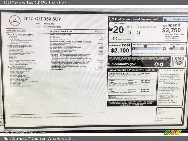 Black / Black 2018 Mercedes-Benz GLE 350