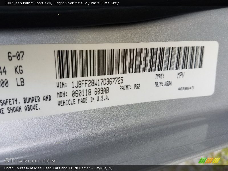 Bright Silver Metallic / Pastel Slate Gray 2007 Jeep Patriot Sport 4x4