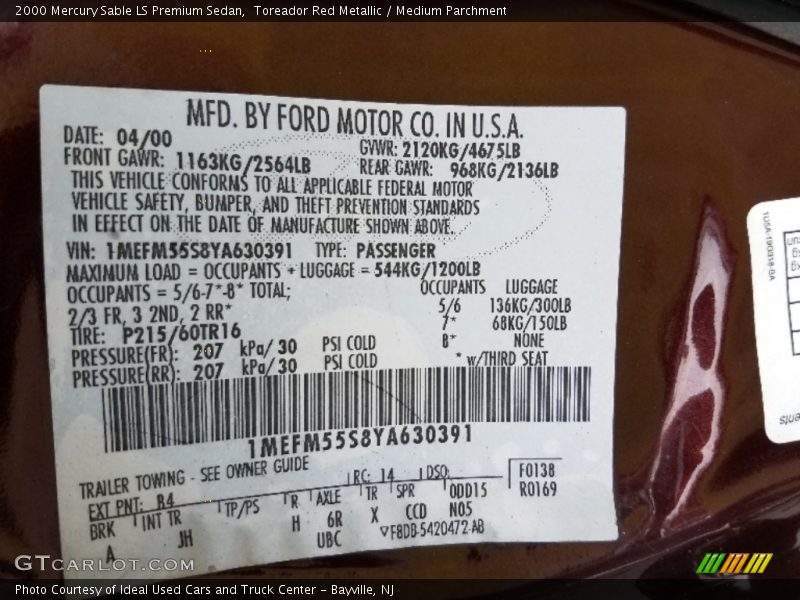 Toreador Red Metallic / Medium Parchment 2000 Mercury Sable LS Premium Sedan