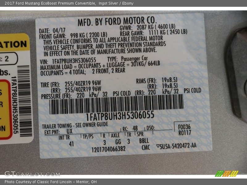 Ingot Silver / Ebony 2017 Ford Mustang EcoBoost Premium Convertible