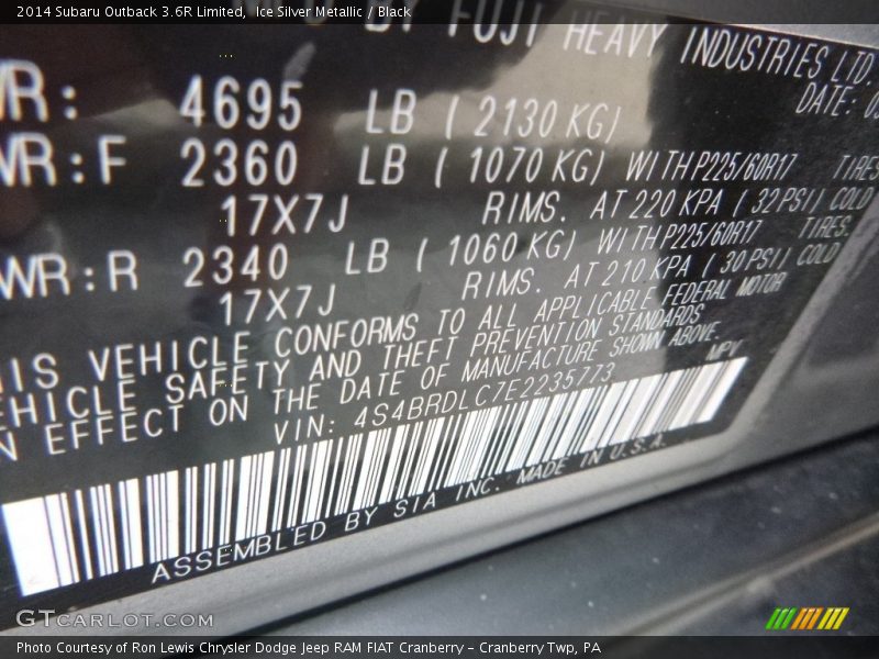 Ice Silver Metallic / Black 2014 Subaru Outback 3.6R Limited