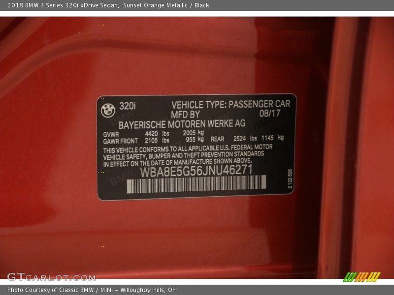 Sunset Orange Metallic / Black 2018 BMW 3 Series 320i xDrive Sedan