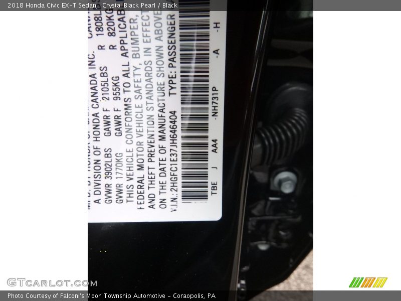 Crystal Black Pearl / Black 2018 Honda Civic EX-T Sedan