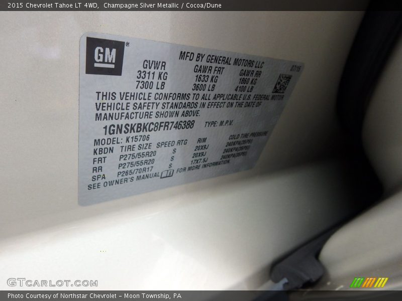 Champagne Silver Metallic / Cocoa/Dune 2015 Chevrolet Tahoe LT 4WD