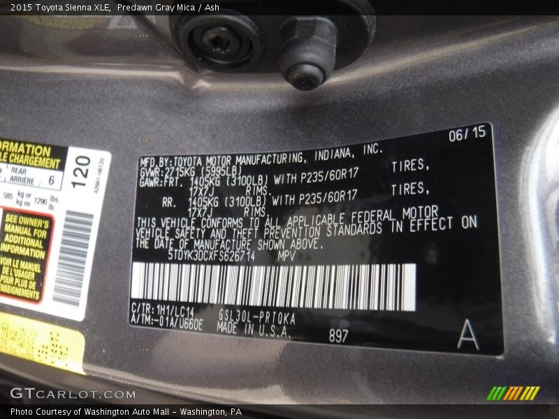Predawn Gray Mica / Ash 2015 Toyota Sienna XLE