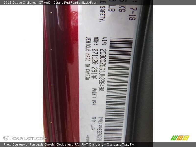 Octane Red Pearl / Black/Pearl 2018 Dodge Challenger GT AWD