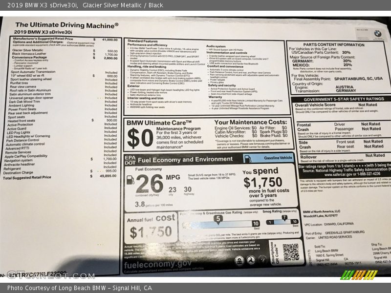 Glacier Silver Metallic / Black 2019 BMW X3 sDrive30i