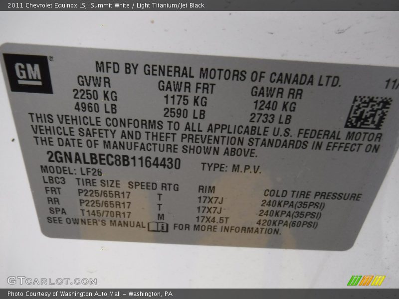 Summit White / Light Titanium/Jet Black 2011 Chevrolet Equinox LS