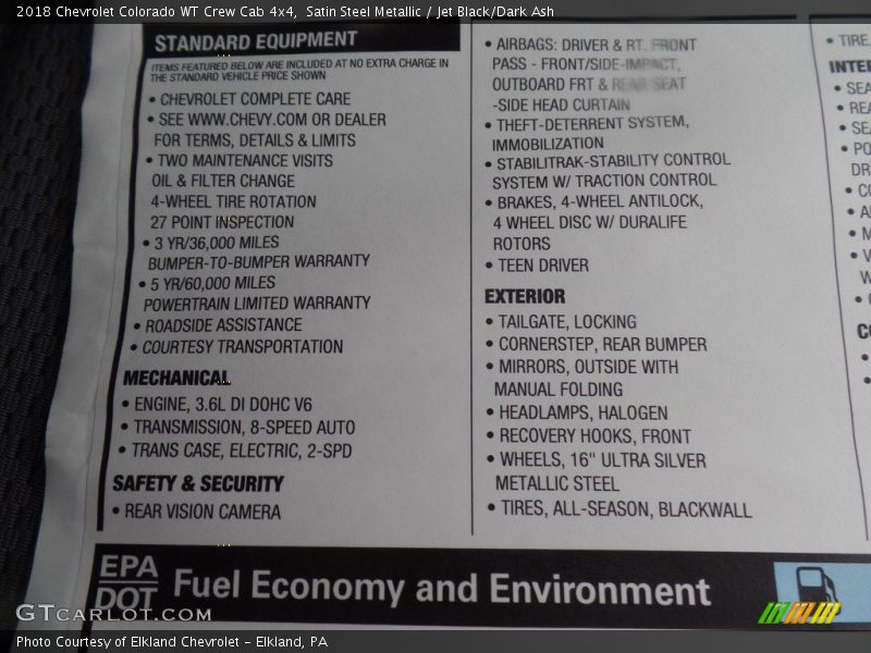 Satin Steel Metallic / Jet Black/Dark Ash 2018 Chevrolet Colorado WT Crew Cab 4x4