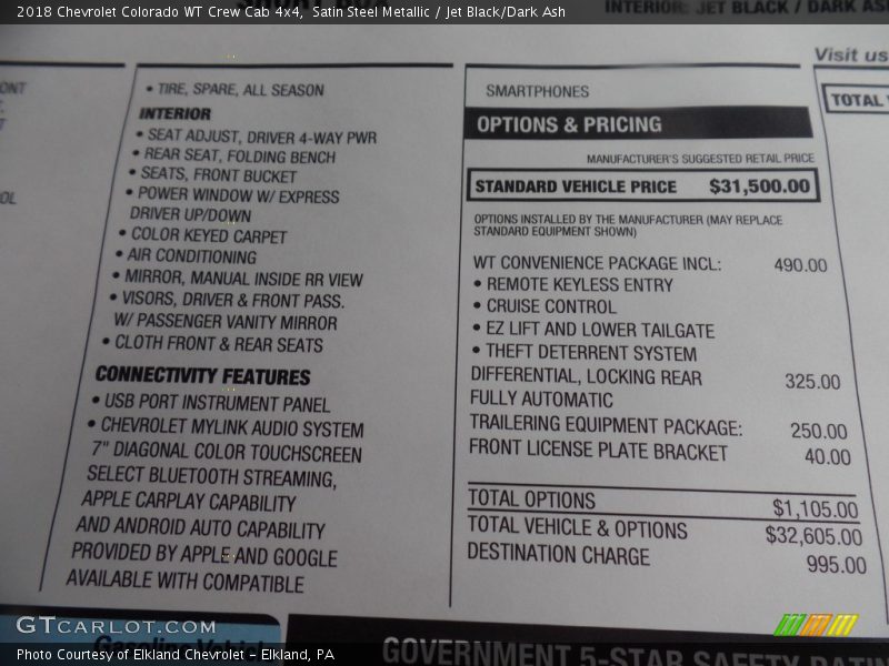 Satin Steel Metallic / Jet Black/Dark Ash 2018 Chevrolet Colorado WT Crew Cab 4x4