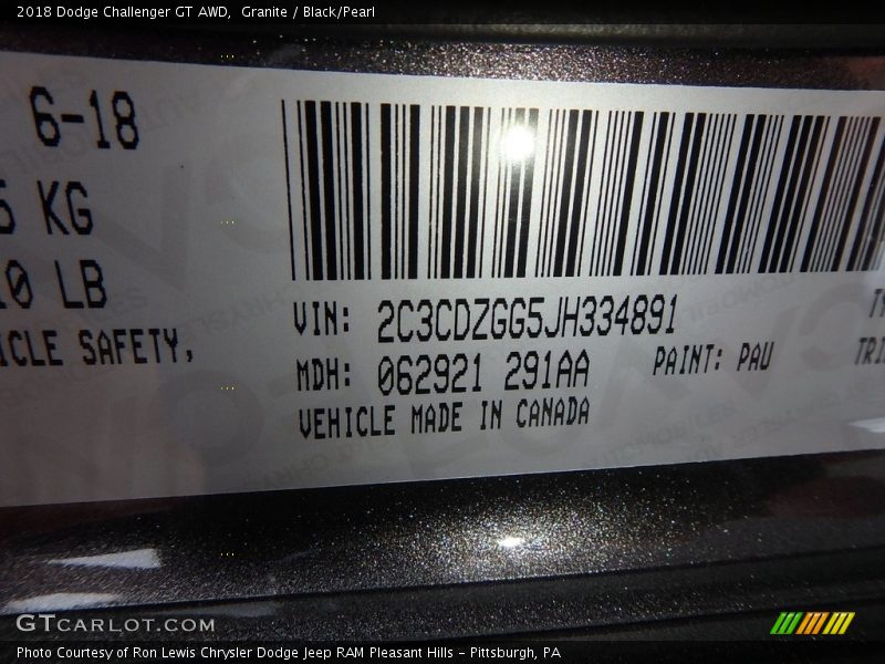 Granite / Black/Pearl 2018 Dodge Challenger GT AWD