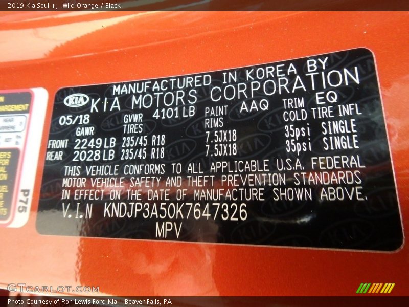 2019 Soul + Wild Orange Color Code AAQ