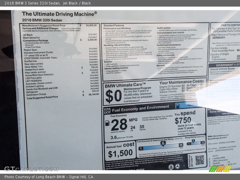 Jet Black / Black 2018 BMW 3 Series 320i Sedan