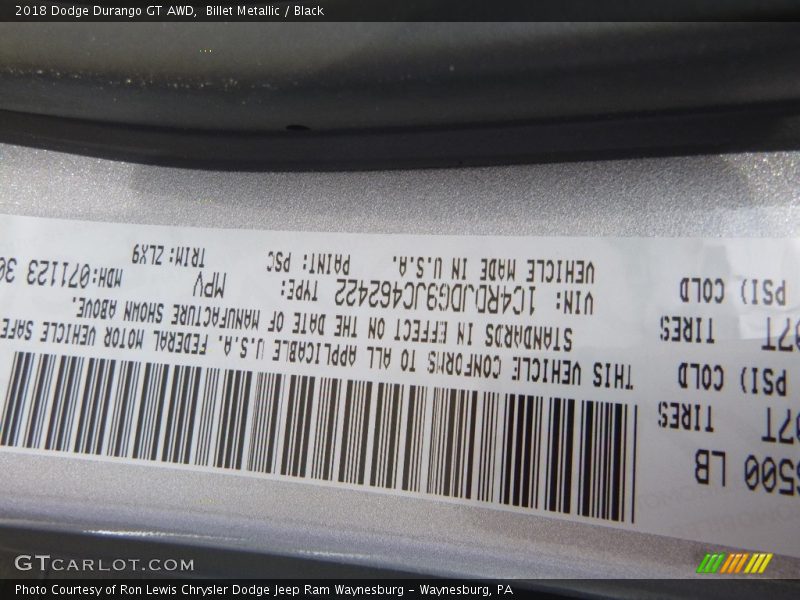 Billet Metallic / Black 2018 Dodge Durango GT AWD