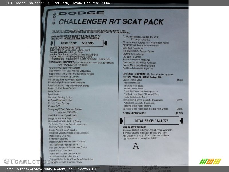 Octane Red Pearl / Black 2018 Dodge Challenger R/T Scat Pack