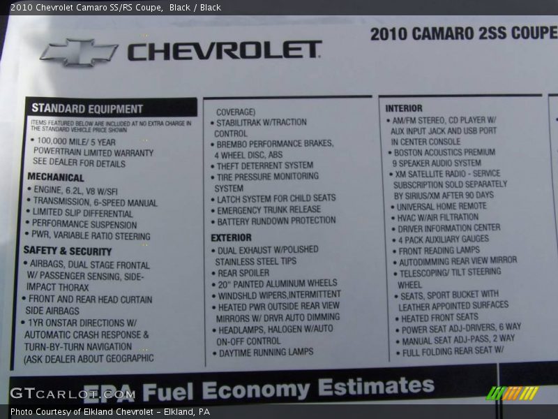 Black / Black 2010 Chevrolet Camaro SS/RS Coupe