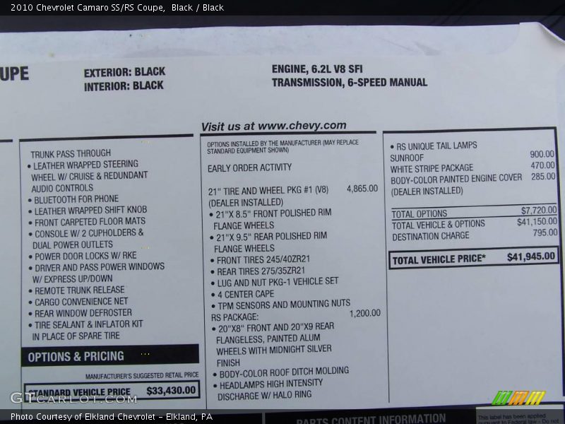 Black / Black 2010 Chevrolet Camaro SS/RS Coupe