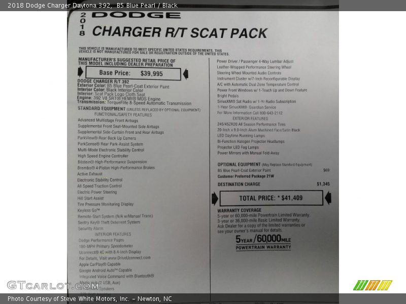 B5 Blue Pearl / Black 2018 Dodge Charger Daytona 392