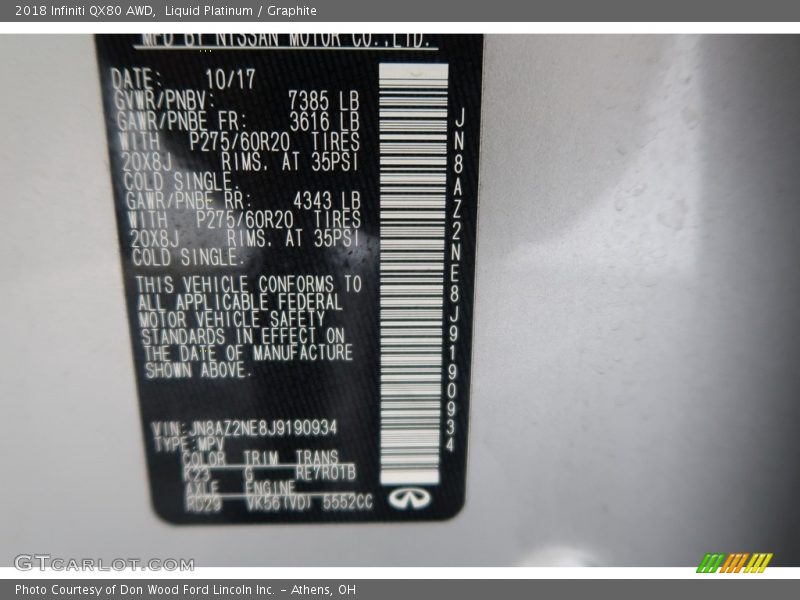 Liquid Platinum / Graphite 2018 Infiniti QX80 AWD