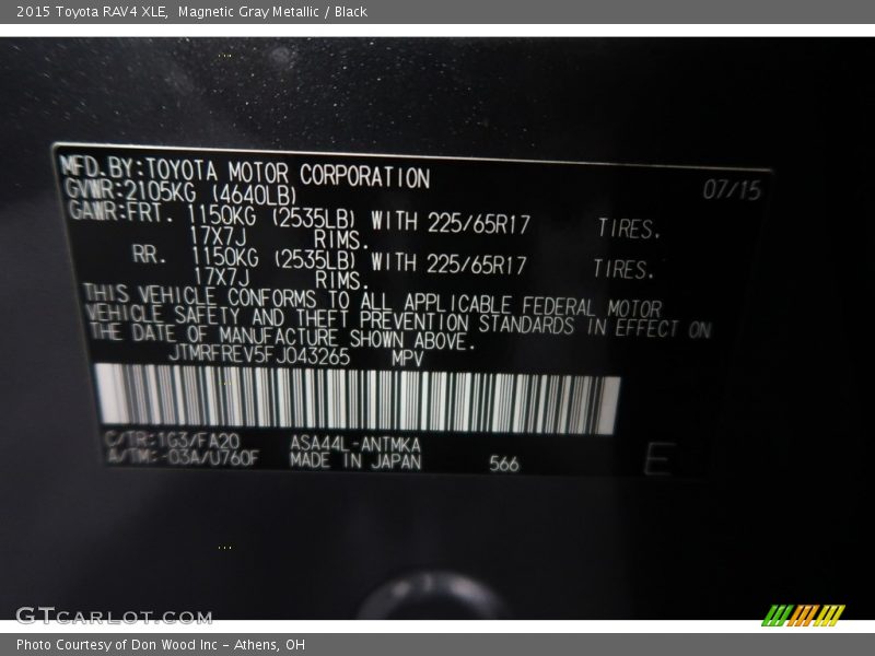 Magnetic Gray Metallic / Black 2015 Toyota RAV4 XLE