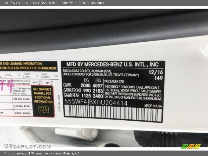Polar White / Silk Beige/Black 2017 Mercedes-Benz C 300 Sedan